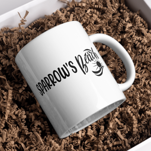 Sparrow's Beach White glossy mug